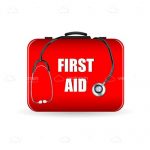 Red First Aid Box with Stethoscope Icon
